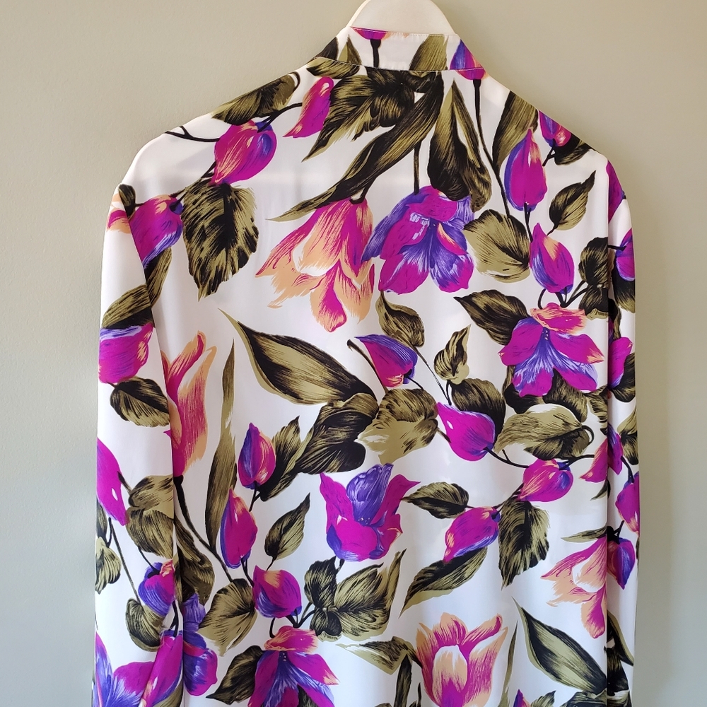 Alia 16 Vintage 90s Romantic Feminine Bold Floral Resortwear Satin Kimono - Picture 12 of 16